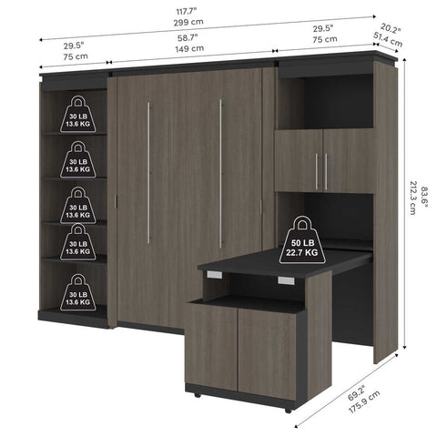 Full Murphy Bed with Shelves and Storage Cabinet with Fold-Out Desk (120W)