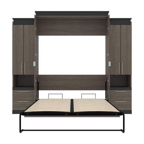 Queen Murphy Bed with Storage Cabinets and Pull-Out Shelves (106W)