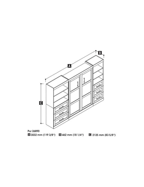 Full Murphy Bed and 2 Shelving Units with Drawers (120W)
