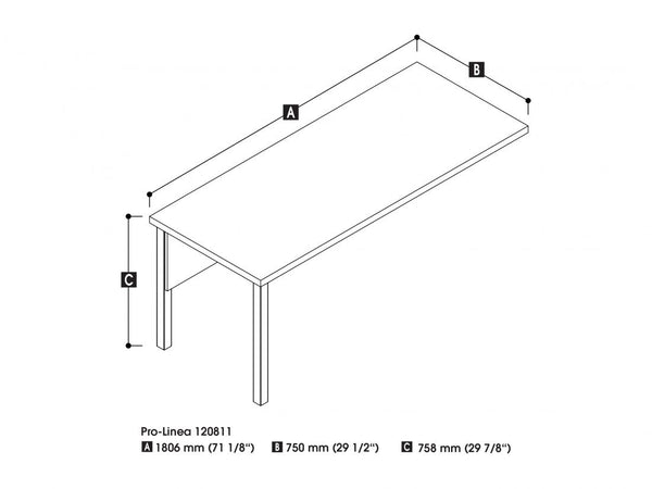 72W Return Table with Metal Legs