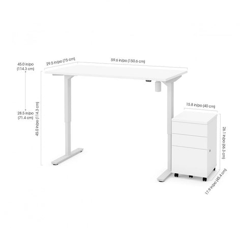60W x 30D Standing Desk with Assembled Mobile File Cabinet