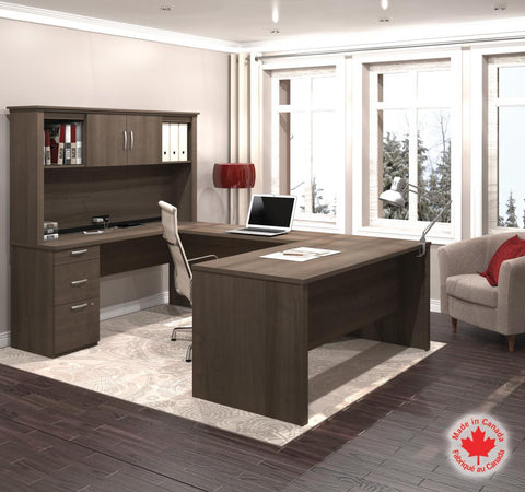 66W U or L-Shaped Executive Office Desk with Pedestal and Hutch