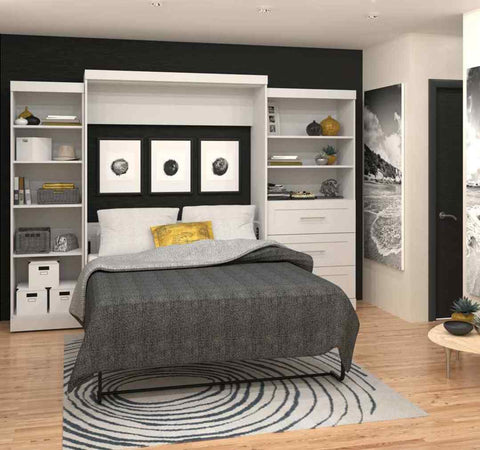 Queen Murphy Bed with Shelving and Drawers (126W)