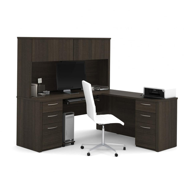 L-Shaped Desk with Hutch and 2 Pedestals