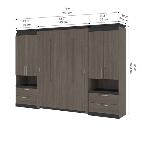 Full Murphy Bed with Storage Cabinets and Pull-Out Shelves (120W)