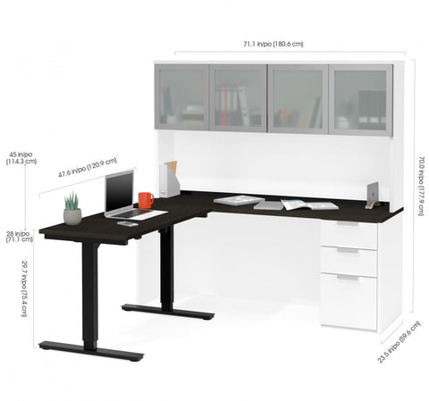 72W L-Shaped Standing Desk with Hutch