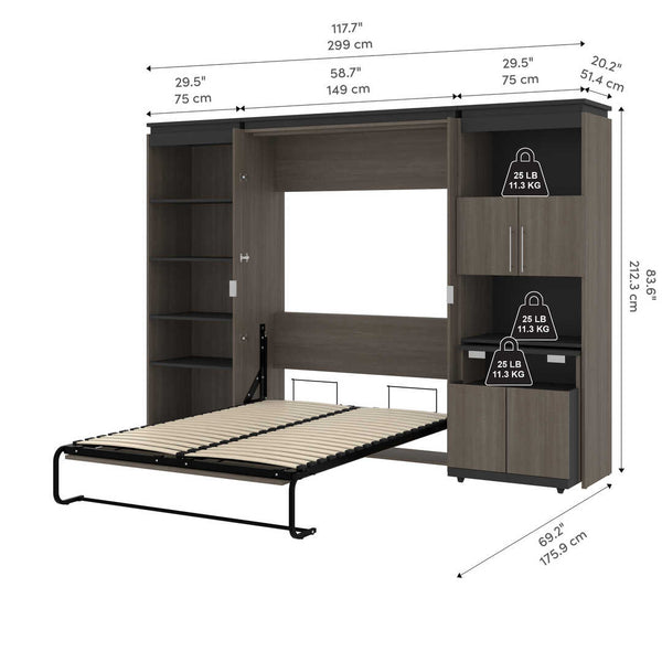 Full Murphy Bed with Shelves and Storage Cabinet with Fold-Out Desk (120W)