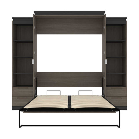 Queen Murphy Bed with Shelves and Drawers (106W)
