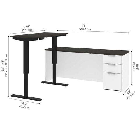 72W L-Shaped Standing Desk with Pedestal
