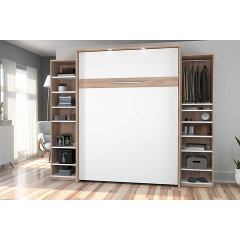 Queen Murphy Bed and 2 Narrow Closet Organizers with Drawers (105W)