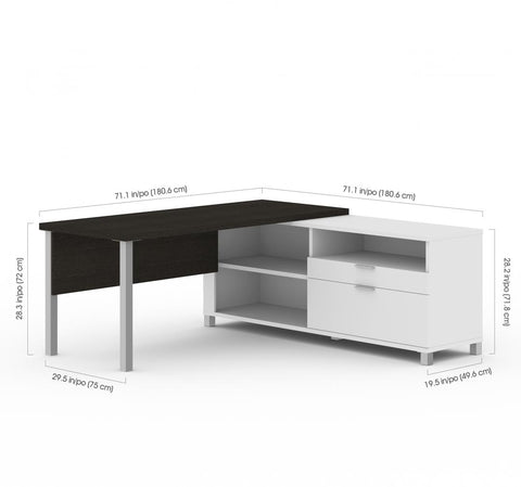 72W L-Shaped Desk with Metal Legs