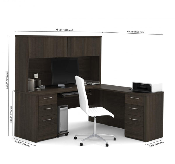 L-Shaped Desk with Hutch and 2 Pedestals
