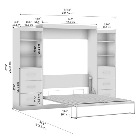 Grand lit escamotable et 2 organisateurs de garde-robe avec tiroirs (115L)
