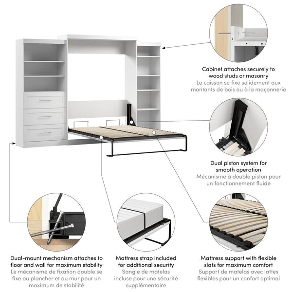 Queen Murphy Bed with Shelving and Drawers (126W)