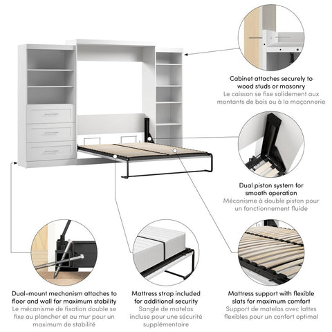 Queen Murphy Bed with Shelving and Drawers (126W)