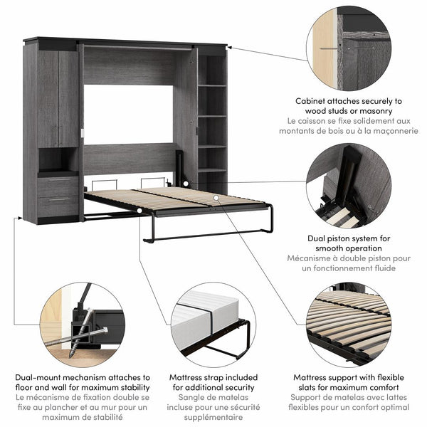 Lit escamotable double avec armoire et tablettes (100L)