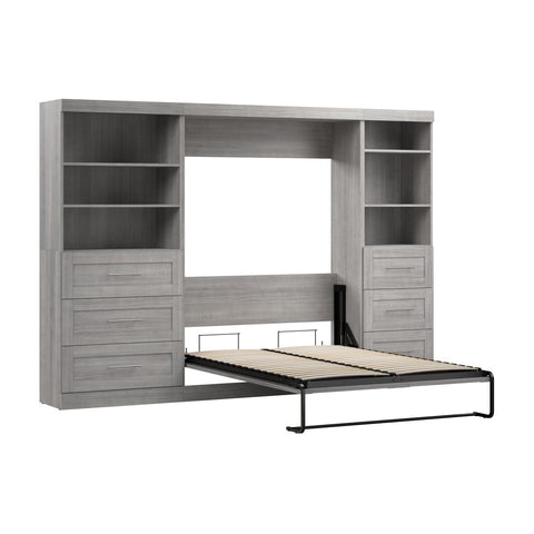 Lit escamotable double et 2 étagères avec tiroirs (120L)