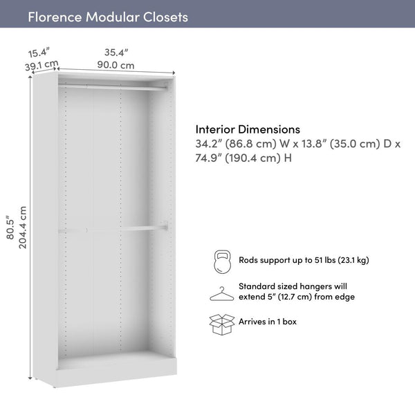 Modular Double Hanging Closet System, 36W x 16D