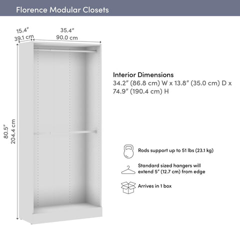 Modular Double Hanging Closet System, 36W x 16D