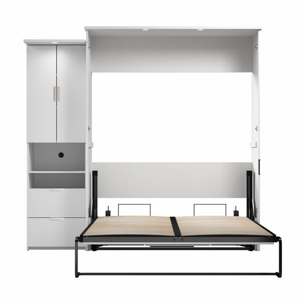 91W Queen Murphy Bed with Storage Cabinet