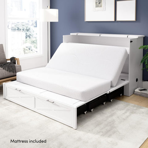 59W Full Murphy Cabinet Bed with Pullout Drawer and Mattress