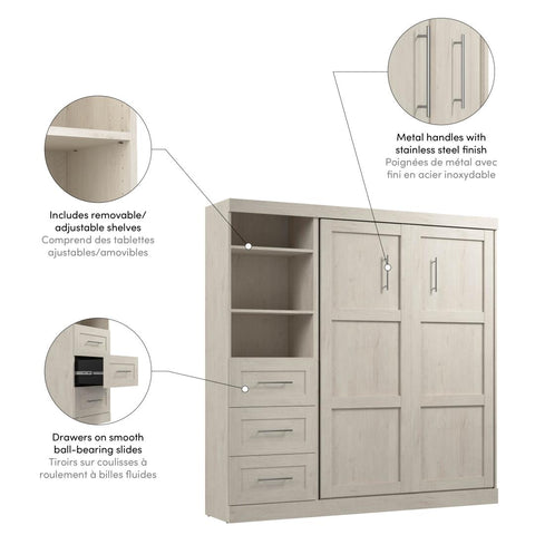 Lit escamotable double et étagère avec tiroirs (84L)