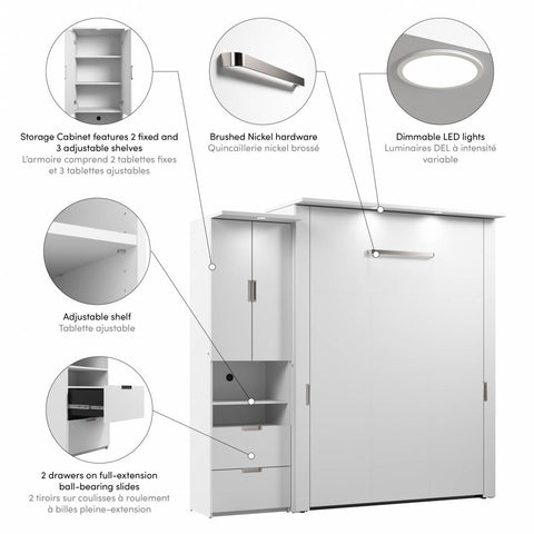 91W Queen Murphy Bed with Storage Cabinet