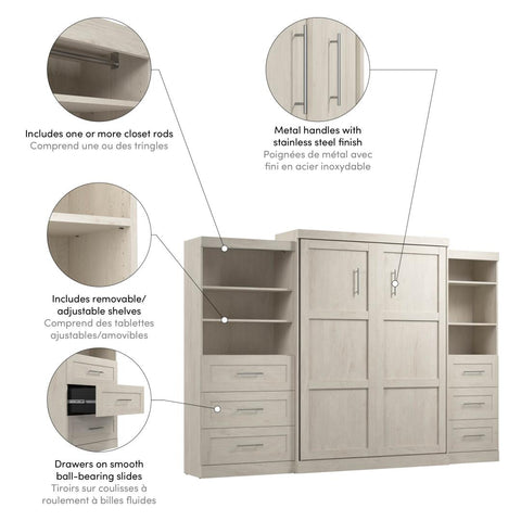 Queen Murphy Bed and 2 Shelving Units with Drawers (126W)