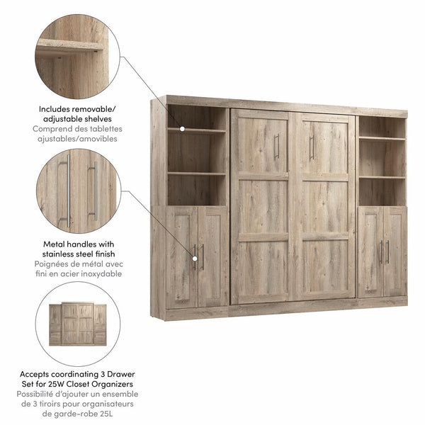 Lit escamotable double avec organisateurs de garde-robe (109L)