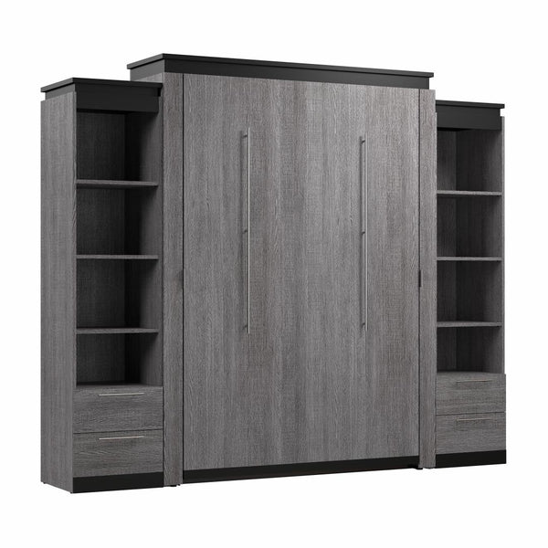 Queen Murphy Bed and 2 Narrow Shelving Units with Drawers (105W)