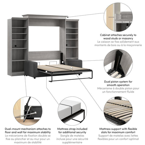Grand lit escamotable avec canapé et organisateurs de garde-robe (115L)
