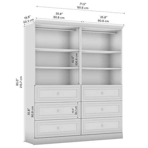 Traditional Closet System with Shelves, Drawers & Clothing Rod, 72W x 20D