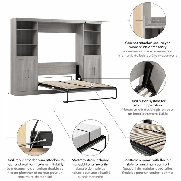 Lit escamotable double avec organisateurs de garde-robe (109L)