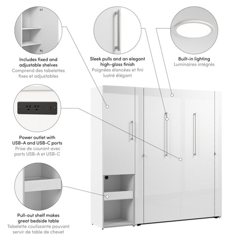 Lit escamotable double et armoire avec tablette coulissante (81L)