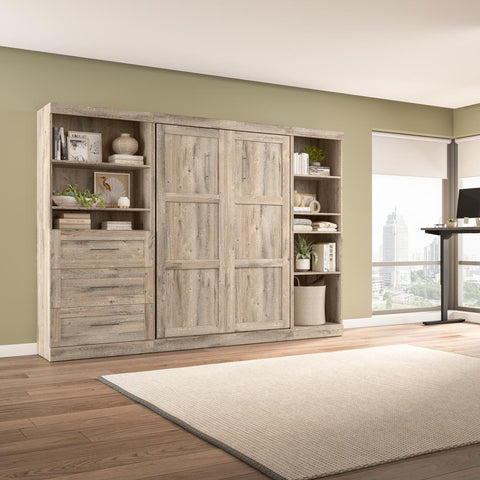 Lit escamotable double avec tablettes et tiroirs (120L)