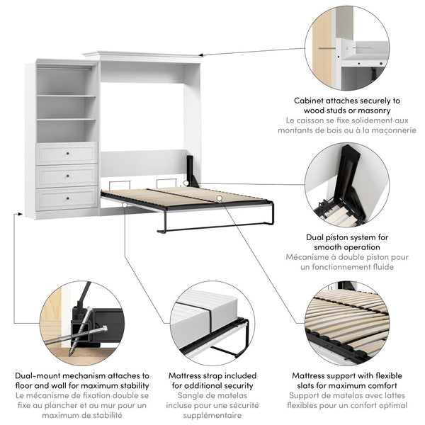 Grand lit escamotable et organisateur de garde-robe avec tiroirs (103L)