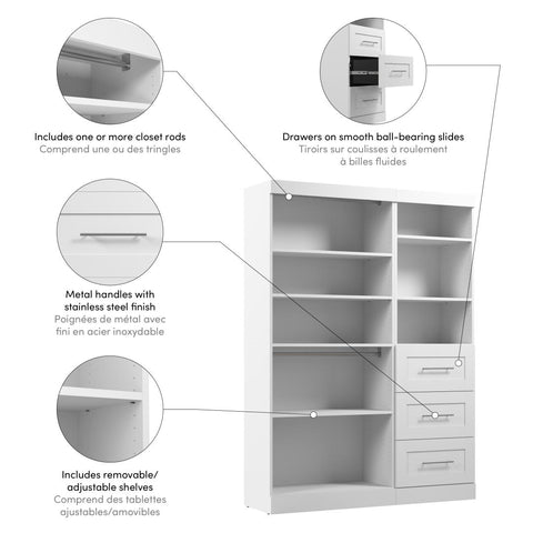 Contemporary Closet System with Shelves, Drawers & Clothing Rods, 61W x 19D