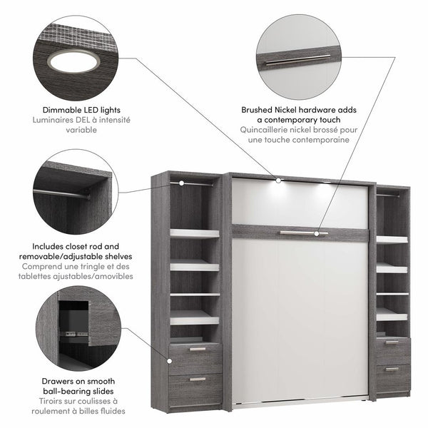 Lit escamotable double avec 2 organisateurs de garde-robe avec tiroirs (99L)