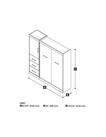 Lit escamotable double avec armoire-penderie (84L)