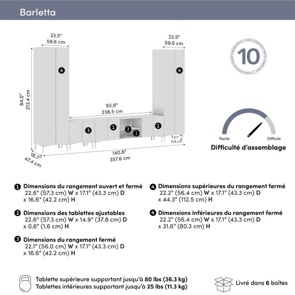 141W Modular Entertainment Center with TV Stand, Storage Cabinet, and Tall Storage Cabinets