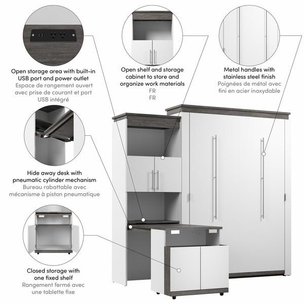 Grand lit escamotable avec armoire et bureau rétractable (97L)