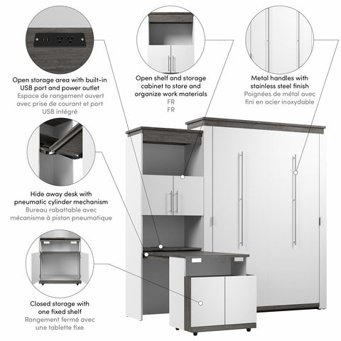 Grand lit escamotable avec armoire et bureau rétractable (97L)
