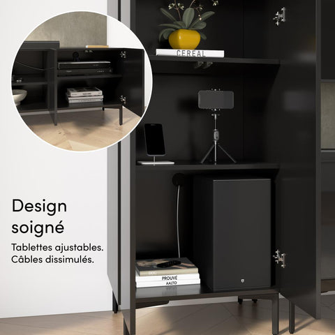 141W Modular Entertainment Center with TV Stand, Storage Cabinet, Tall Storage Cabinets, and Large Wall Panel