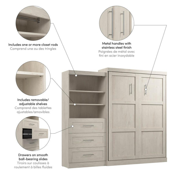 Queen Murphy Bed and Shelving Unit with Drawers (101W)