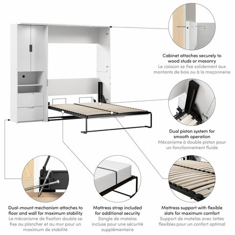 Lit escamotable double avec armoire (84L)