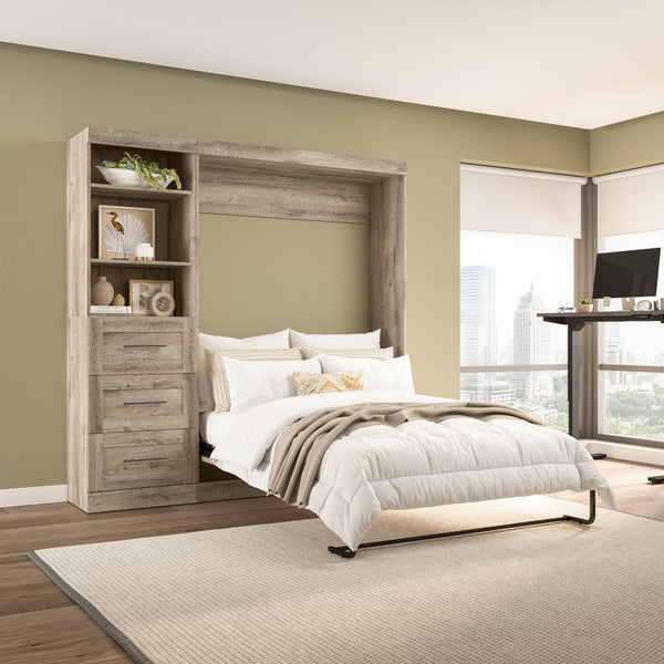 Lit escamotable double et étagère avec tiroirs (84L)