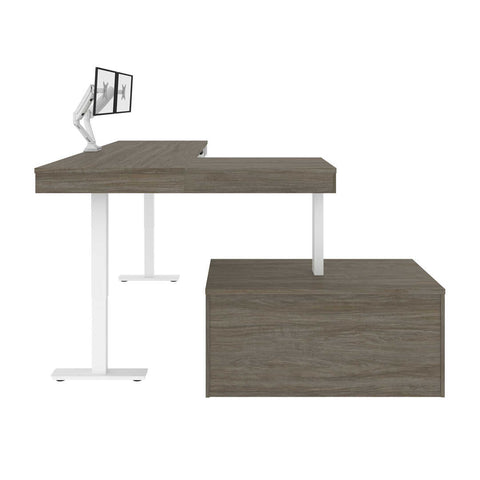 81W L-Shaped Standing Desk with Dual Monitor Arm and Credenza