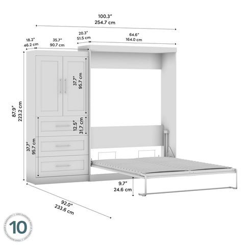 Queen Murphy Bed and Storage Cabinet with Drawers (101W)