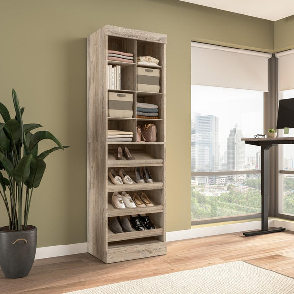 Contemporary Closet System with Shoe Racks & Cubbies, 25W x 19D
