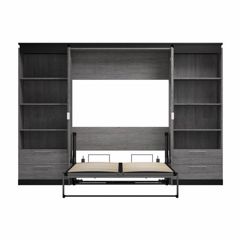 Lit escamotable double avec tablettes et tiroirs (120L)